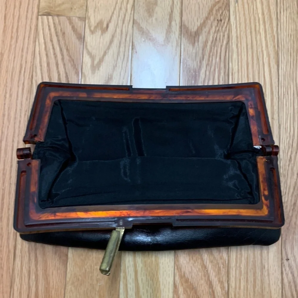 Vintage‎ Black Squishy Leather Lucite Clutch